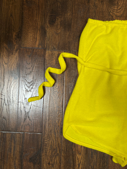 Vintage 1970s Yellow Terrycloth Playsuit - Strapless Belted Bathing Suit Cover-Up - Small