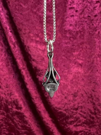 Vintage Sterling Silver Pendant Necklace - Black Onyx Openwork Drop Design