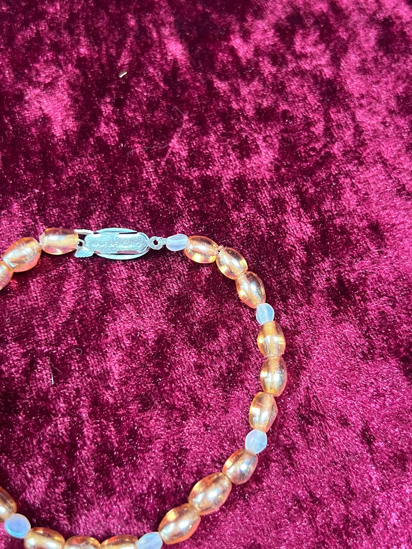 Vintage Jewelry - Bracelet - Silver Tone Metal - Clear Amber Beads - England