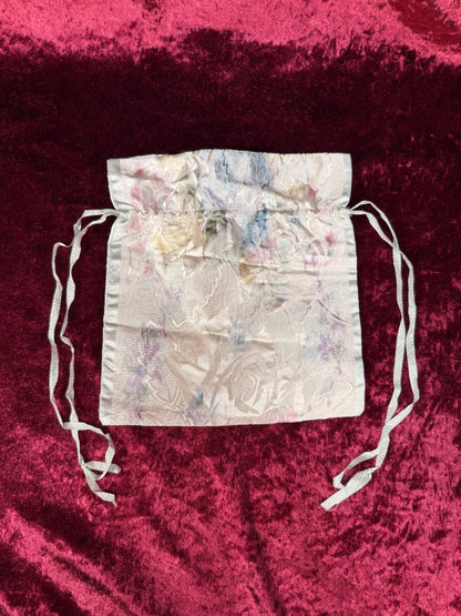 Vintage Satin Floral Drawstring Pouch – Pastel Jacquard Lingerie Bag
