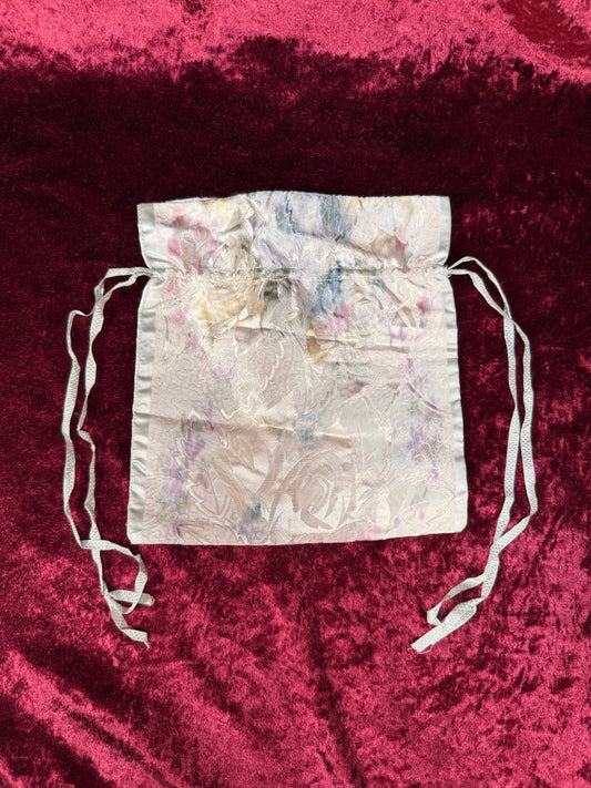 Vintage Satin Floral Drawstring Pouch – Pastel Jacquard Lingerie Bag