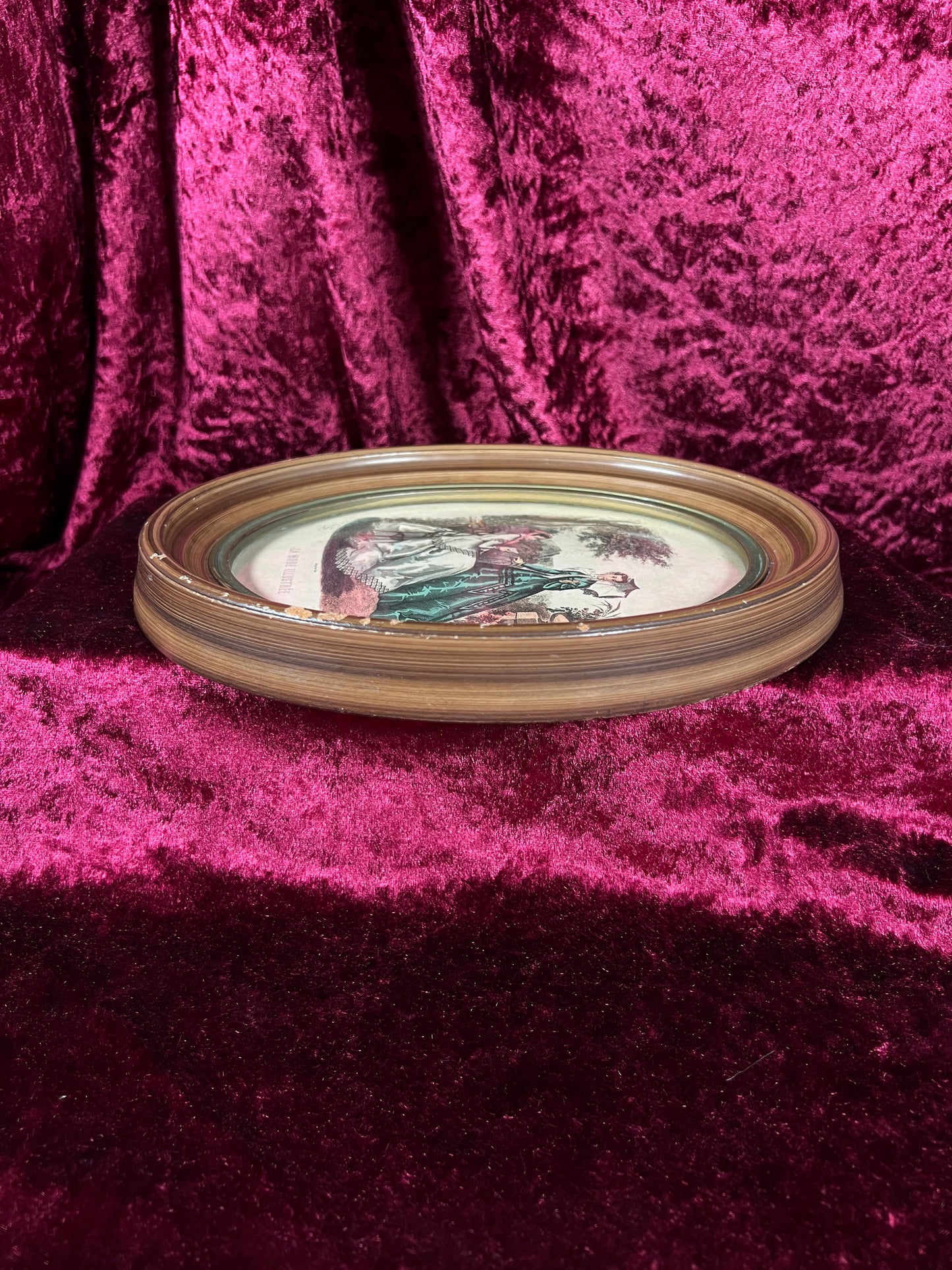 Vintage Oval Wood Framed Print - La Mode Illustrée Victorian Fashion Portrait