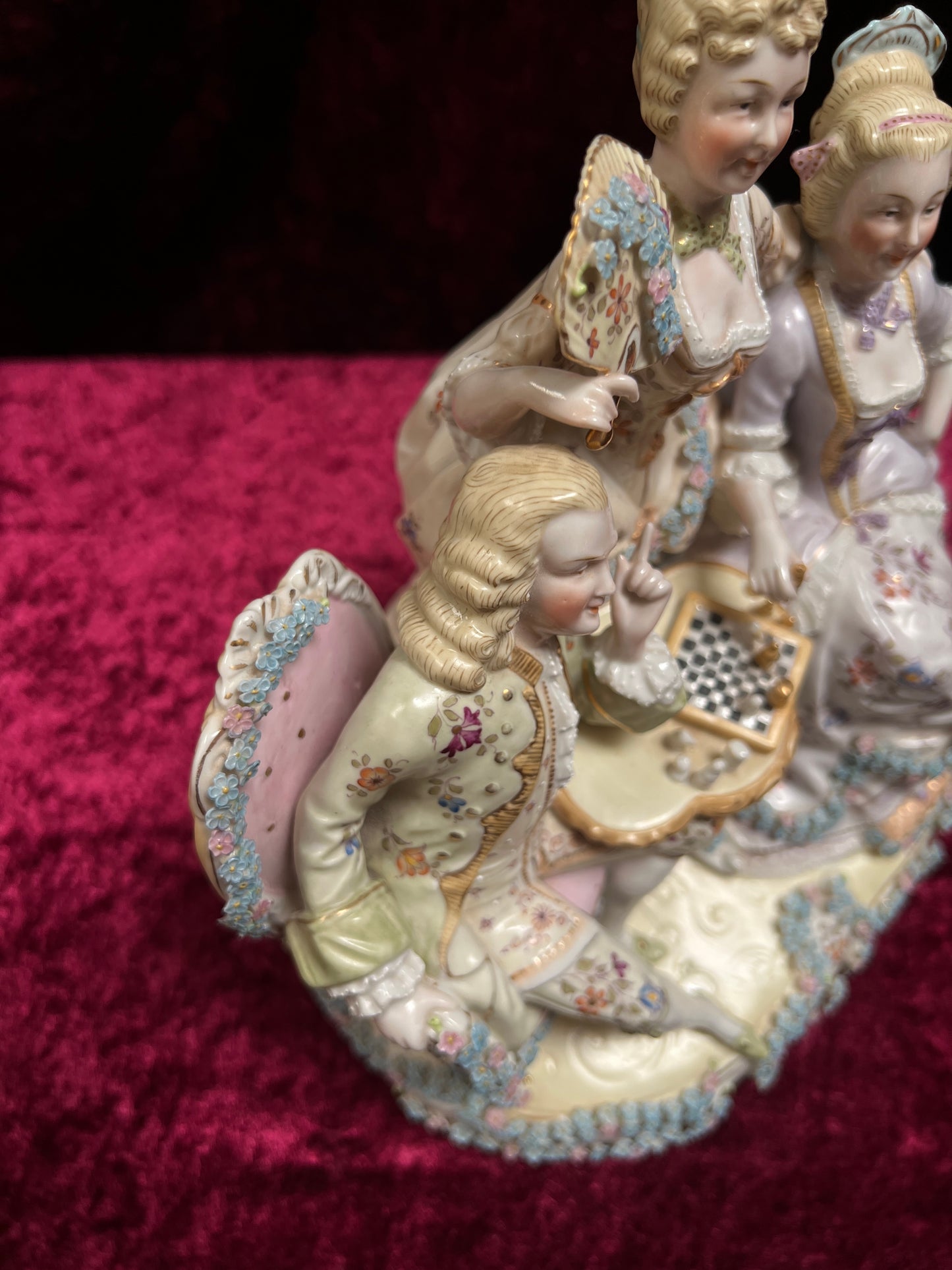 Vintage Porcelain Figurine - Antique Dresden Style Chess Game German Saxe Group