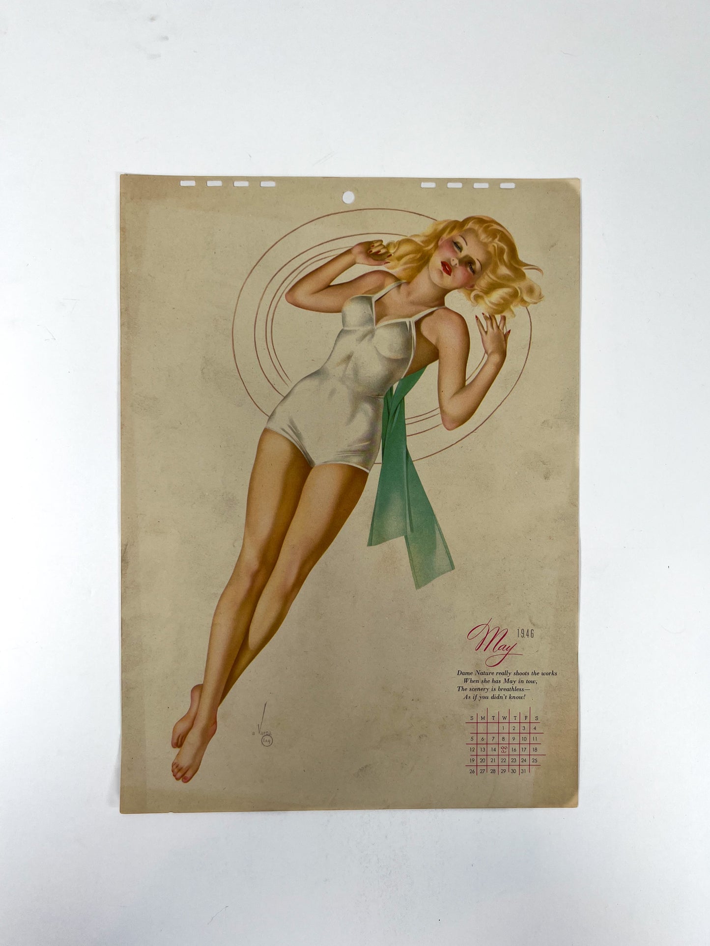 Vintage Ephemera - Esquire Pin Up Calendar Page - May 1946 - Alberto Vargas