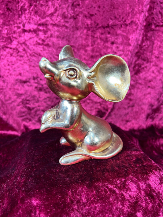 Vintage Home Decor - Ceramic Animal Statue - Gold Mouse - Made In Japan