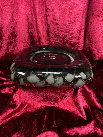 Vintage Mid Century Ceramic Ashtray - Westwood California Metallic Gold Black Leopard Print Glaze