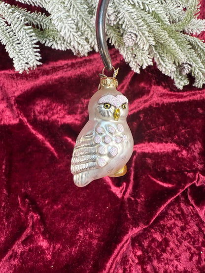 Vintage Christmas - Handblown Glass Ornament - Snow Owl - Department 56