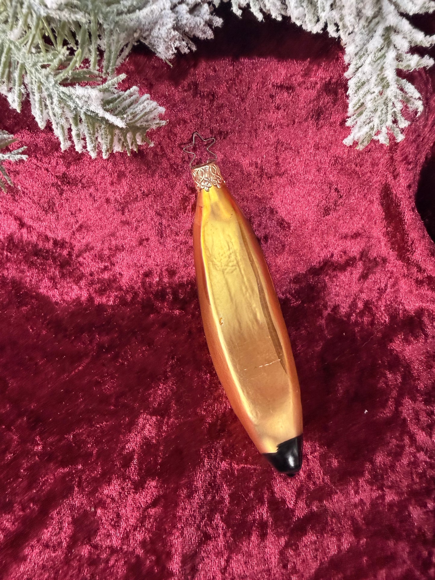 Vintage Christmas - Handblown Glass Ornament - Yellow Banana - Inge Glas - Germany
