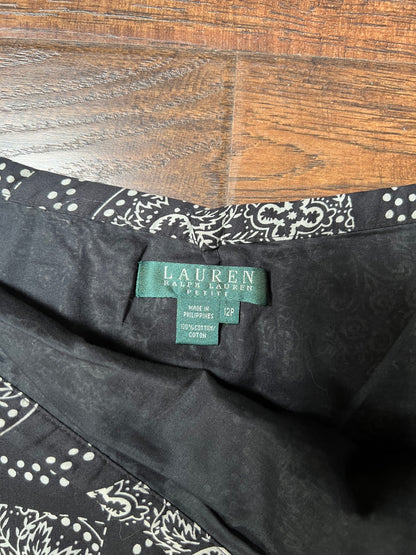 Clothing - Tiered Midi Skirt - Black & White Paisley Bandana Print - Lauren Ralph Lauren - Small