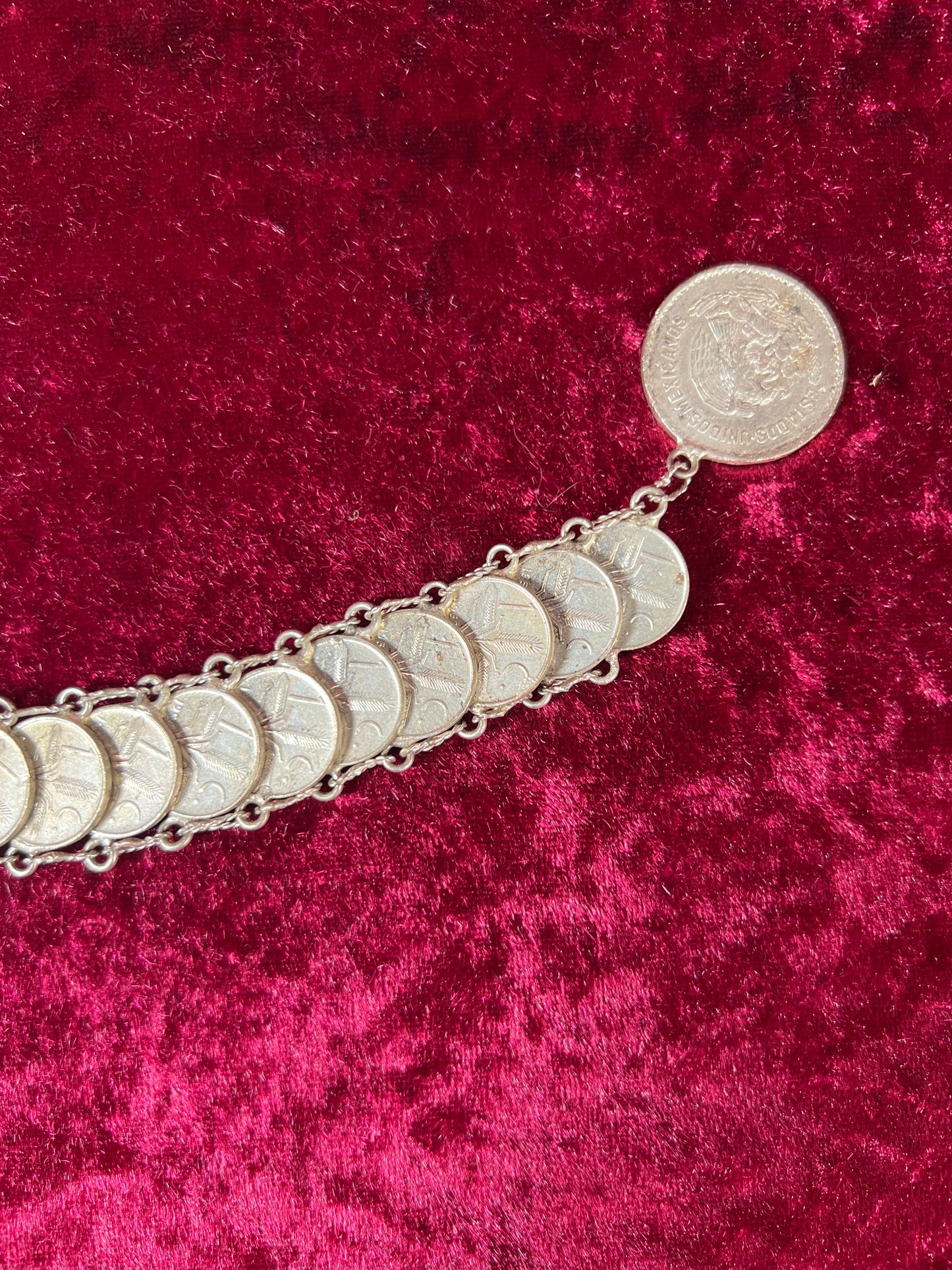 Vintage Jewelry - Coin Bracelet - Silver - Mexican Centavos - 7"