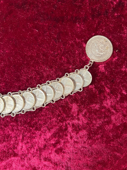 Vintage Jewelry - Coin Bracelet - Silver - Mexican Centavos - 7"
