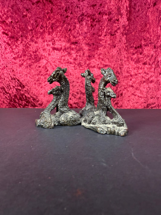 Vintage Trinket - Pewter Egg Stand - Giraffe Family