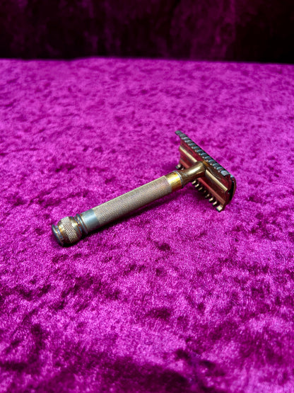 Vintage Gold Tone Brass Safety Razor – Gillette Travel Shaving Set with Case