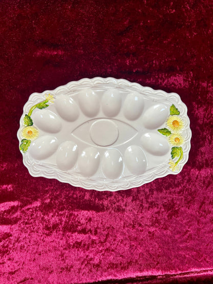 Vintage Kitchen - Ceramic Deviled Egg Serving Platter - 5182 / Yellow Daisies - Geo Z. Lefton