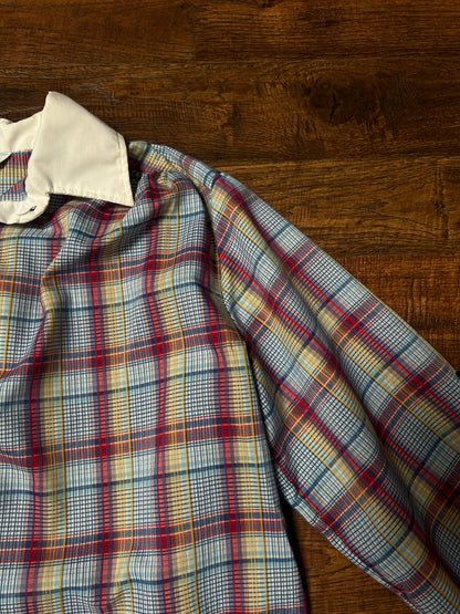 Vintage Miss Fashionability Plaid Blouse – Contrast White Collar Preppy Style – Medium
