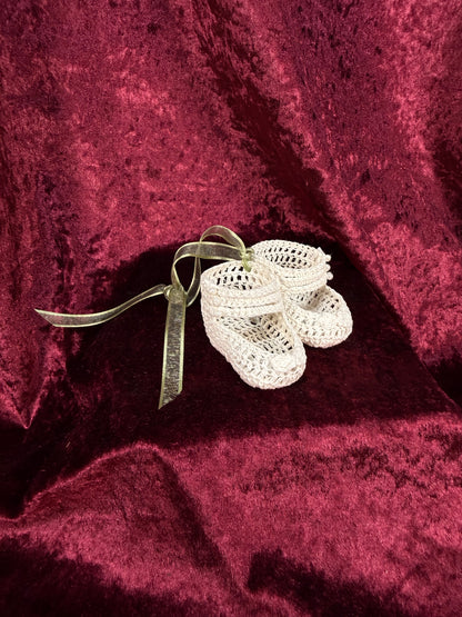 Vintage Cotton Baby Booties – Hand Crocheted Stiffened Newborn Pair