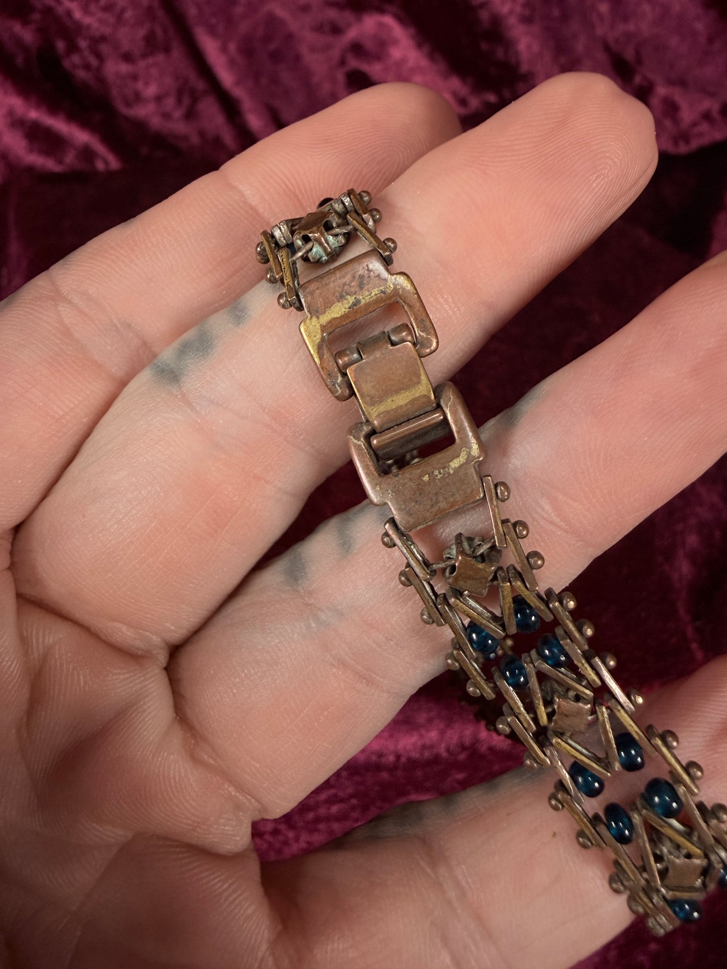 Vintage Silver Tone Rhinestone Bracelet - Two Tone Blue Crystal Beaded Design