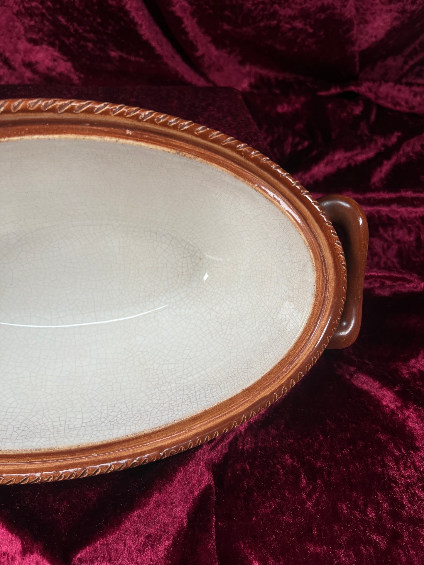 Vintage Ceramic Covered Casserole Dish - Majolica Mushroom Lid Basketweave Belgium Tellurite