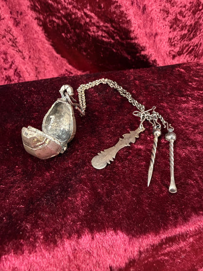 Antique Silver Opium Chatelaine – Flower Topped Picks with Locket Ball - Late Qing Dynasty