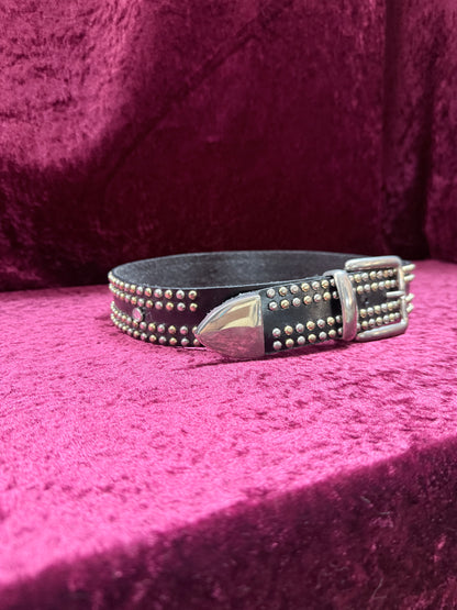 Vintage 1990s Donna Katz Bonded Leather Belt - Black with Silver & Gold Studs