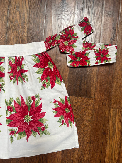 Vintage Clothing - Handmade Half Apron - Poinsettia Print