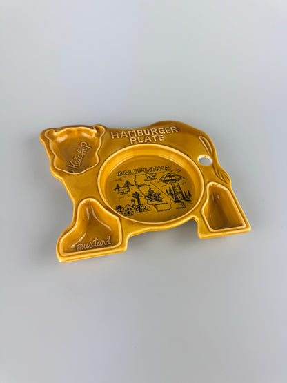 Vintage Cow Shaped Hamburger Plate w/ Condiment Compartments - California