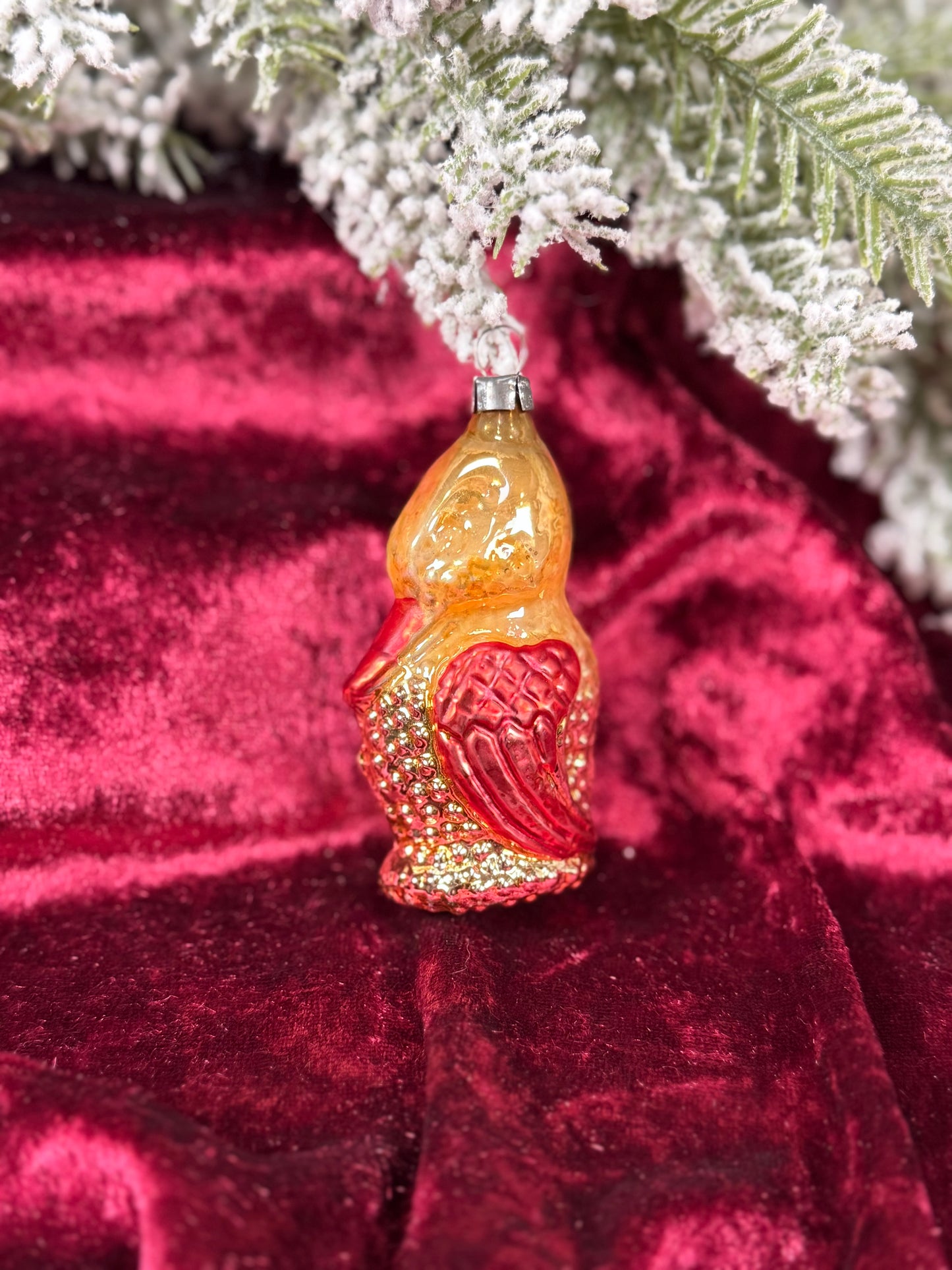 Vintage Christmas - Handblown Mercury Glass Ornament - Yellow Duck - West Germany