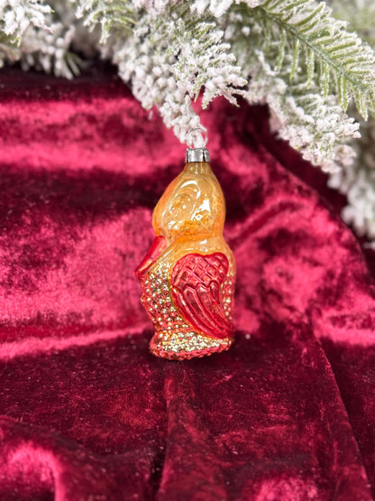 Vintage Christmas - Handblown Mercury Glass Ornament - Yellow Duck - West Germany
