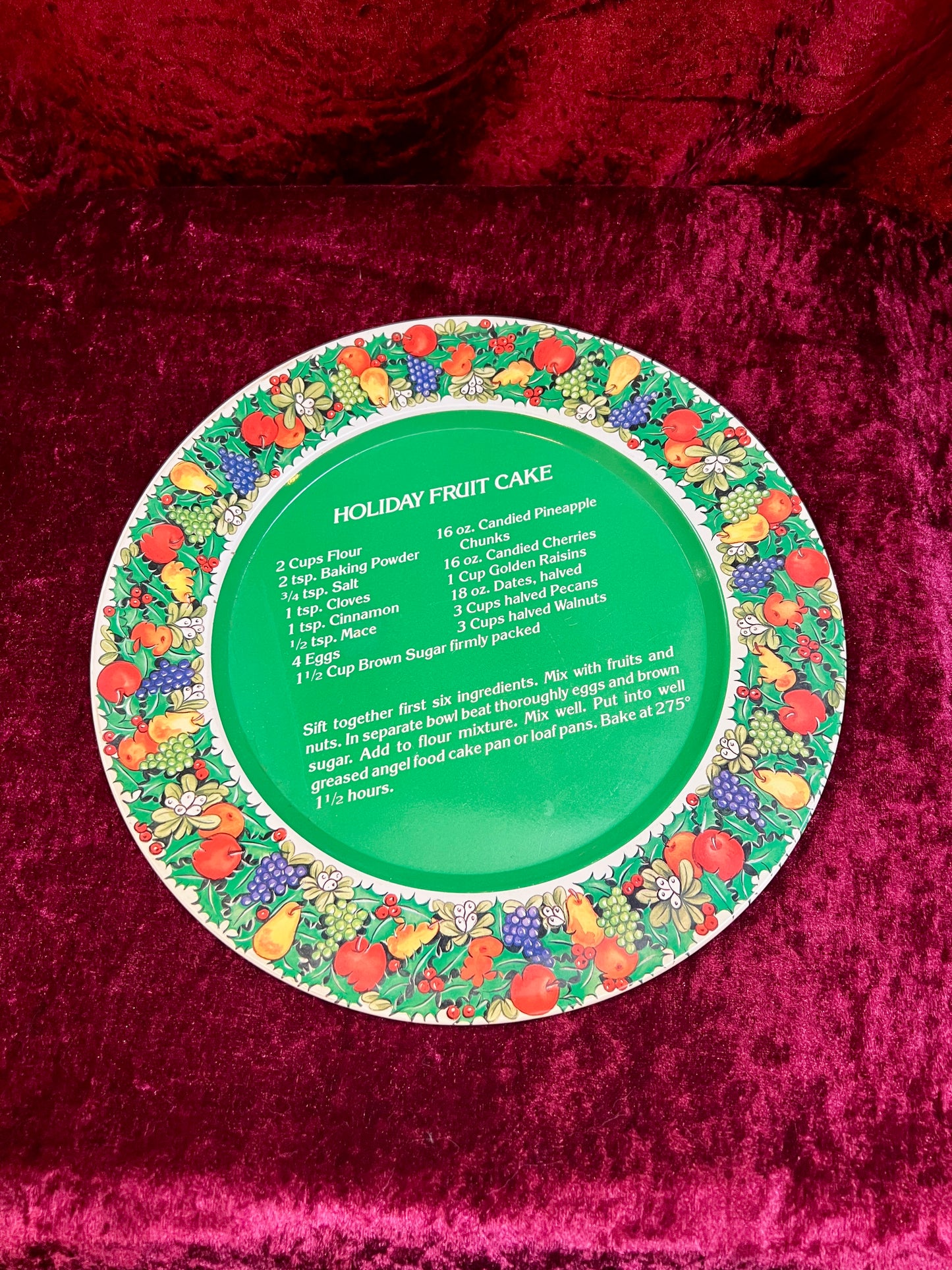 Vintage Christmas - Holiday Recipe Metal Cookie Trays - Holiday Fruit Cake - House of Lloyd