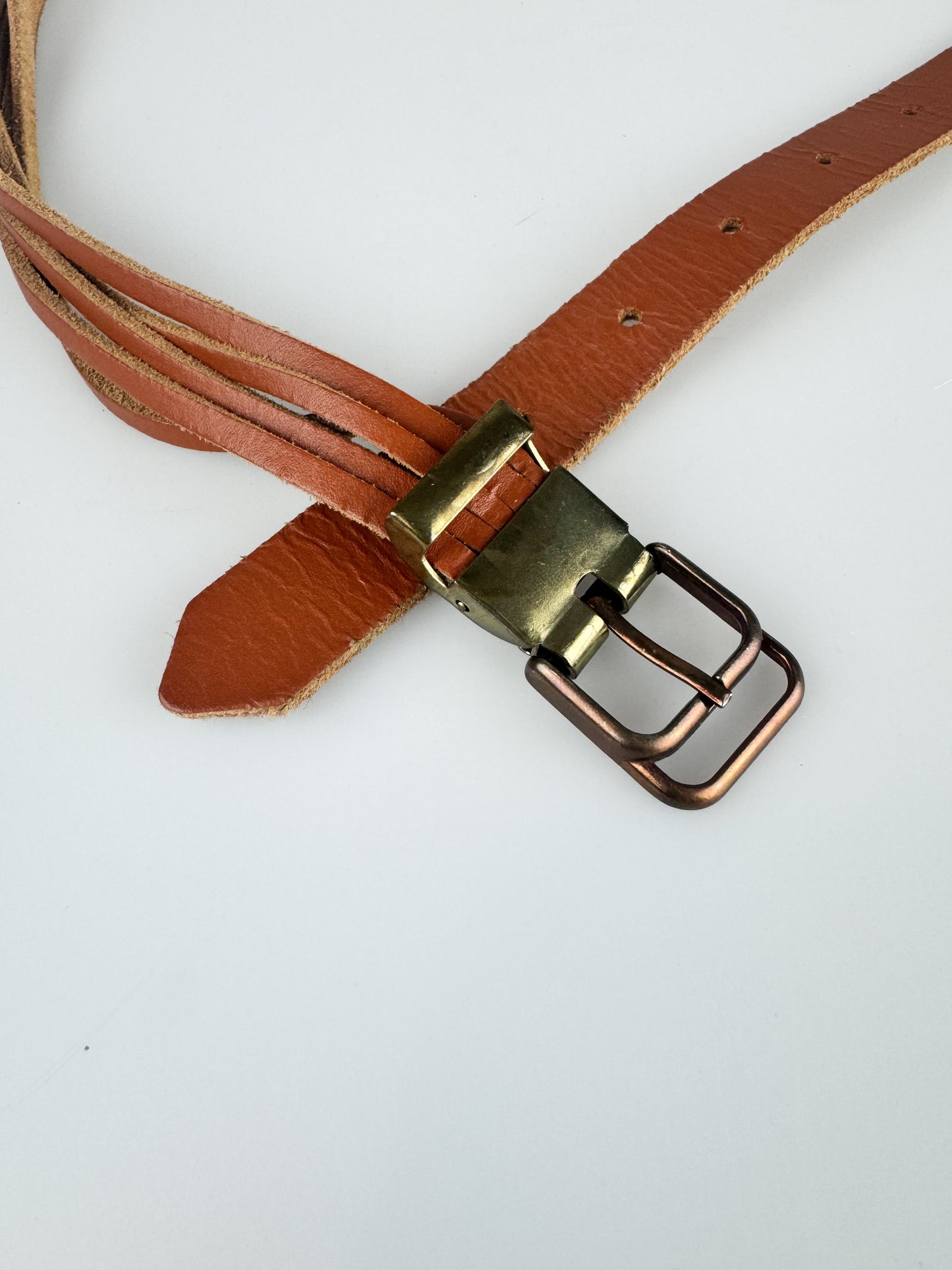 Vintage Belt - 90s HIppie Style Tan Sliced Leather with Two Tone Beads -39"