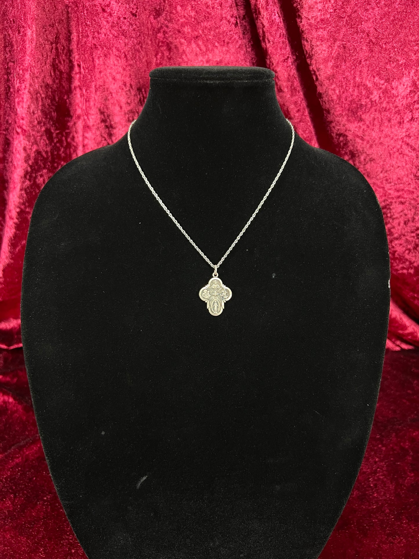 Vintage Silver Plated Religious Medal Pendant - Mother Mary and The Holy Trinity Cross