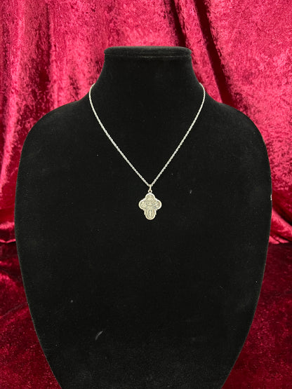 Vintage Silver Plated Religious Medal Pendant - Mother Mary and The Holy Trinity Cross