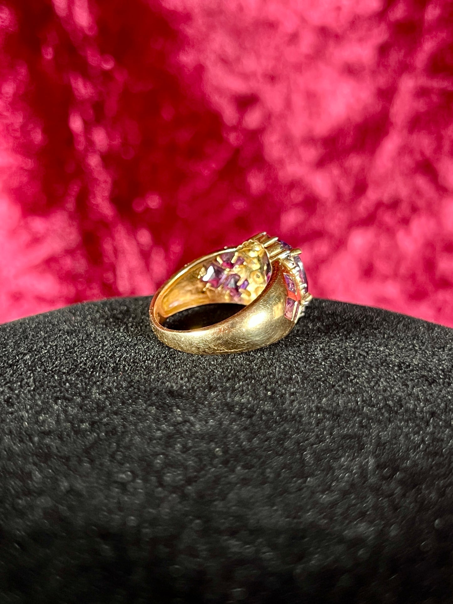 Vintage 14K Yellow Gold Ring – Faceted Amethyst in Cubic Zirconia Halo Setting - ESX - Size 7