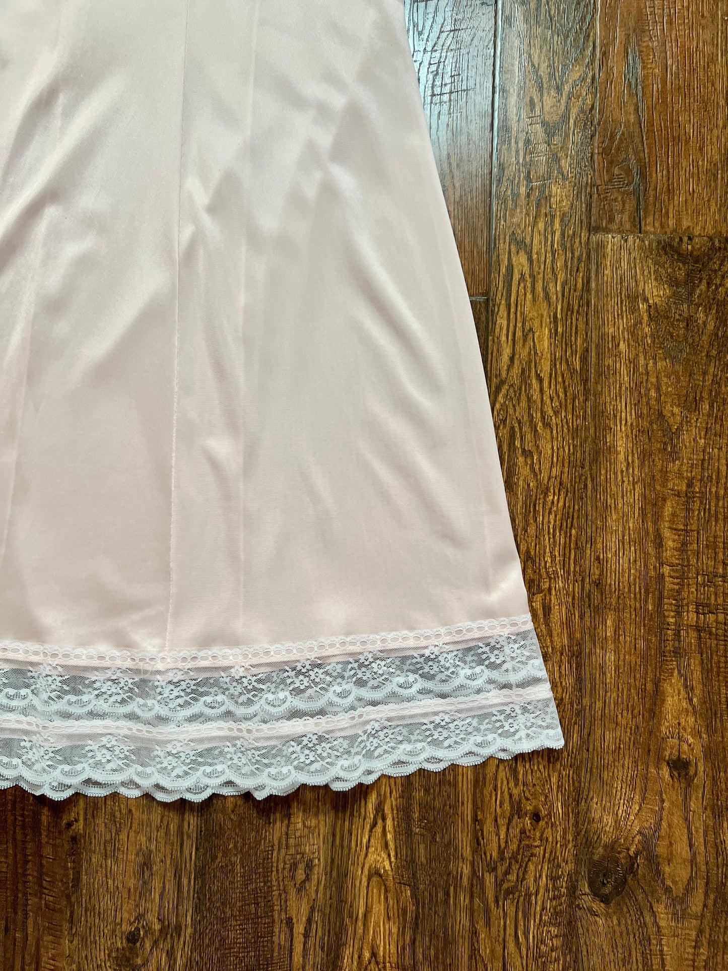 Vintage Silky Dress Slip with  Sheer Lace Yoke - Blush Pink - Body Lites