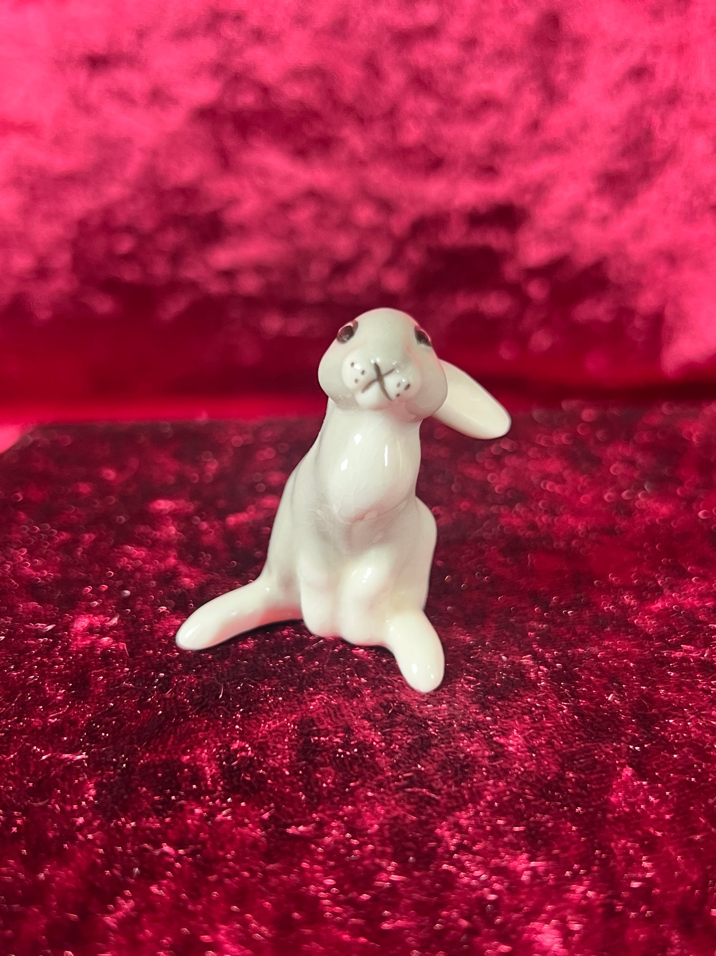 Vintage Figurine - Porcelain Miniature - Grey and White Floppy Bunny