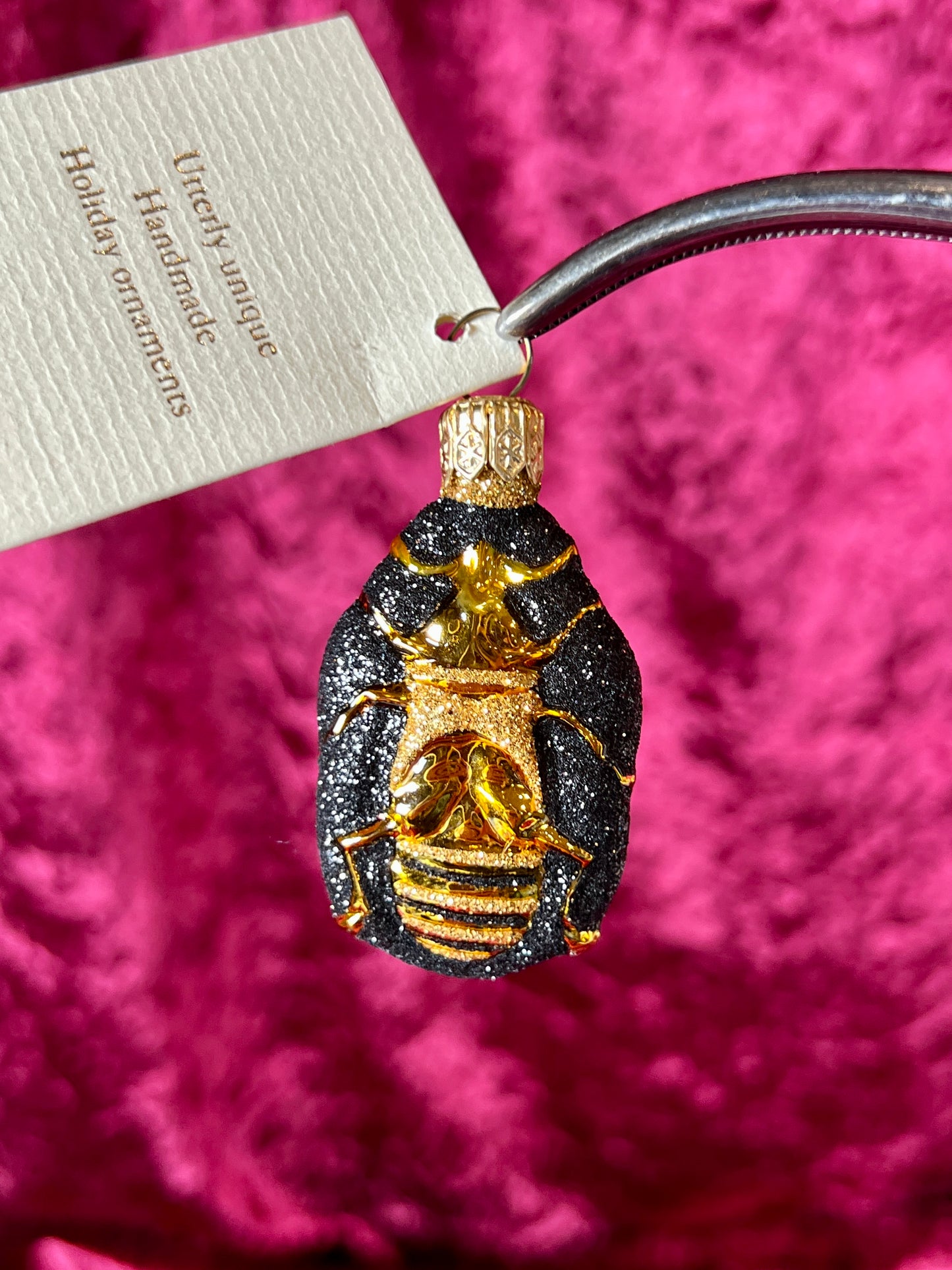 Vintage Christmas - Handblown Glass Ornament - Cleopatra's Scarab - Black and Gold - Patricia Breen