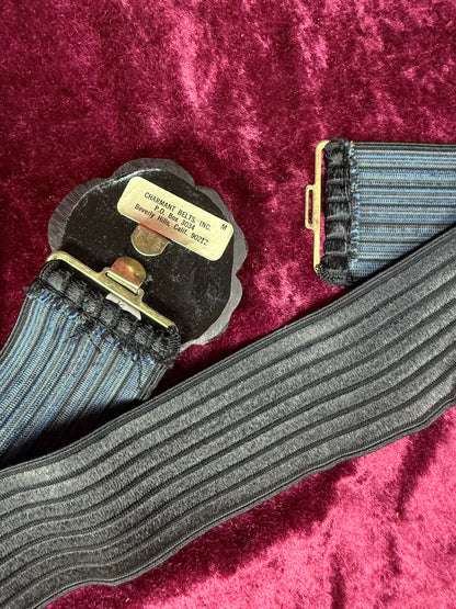 Vintage Elastic Waist Belt - Black Rose Statement Buckle - Charmant Belts California