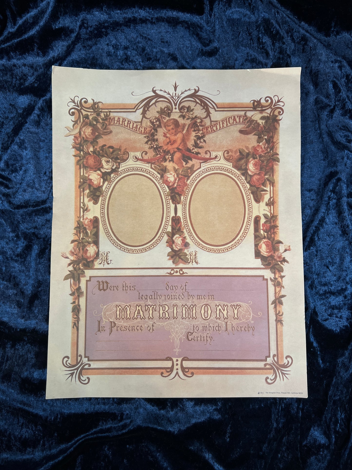 Vintage Paper Marriage Certificate - Victorian Style Cherub Floral Keepsake Print