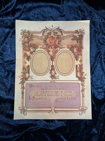 Vintage Paper Marriage Certificate - Victorian Style Cherub Floral Keepsake Print
