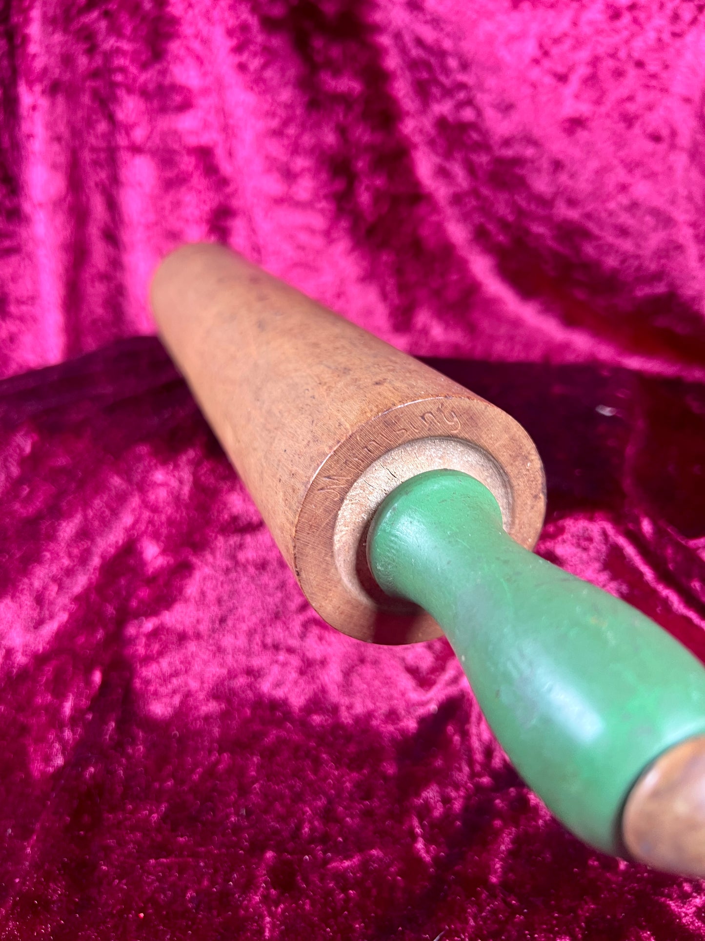 Vintage Kitchen - Wood Rolling Pin with Green Handles - Munising