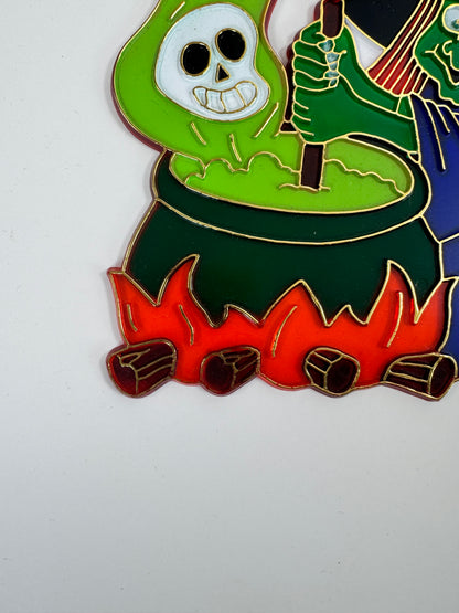 Vintage Halloween Decoration - Plastic Window Suncatcher - Witch and Cauldron