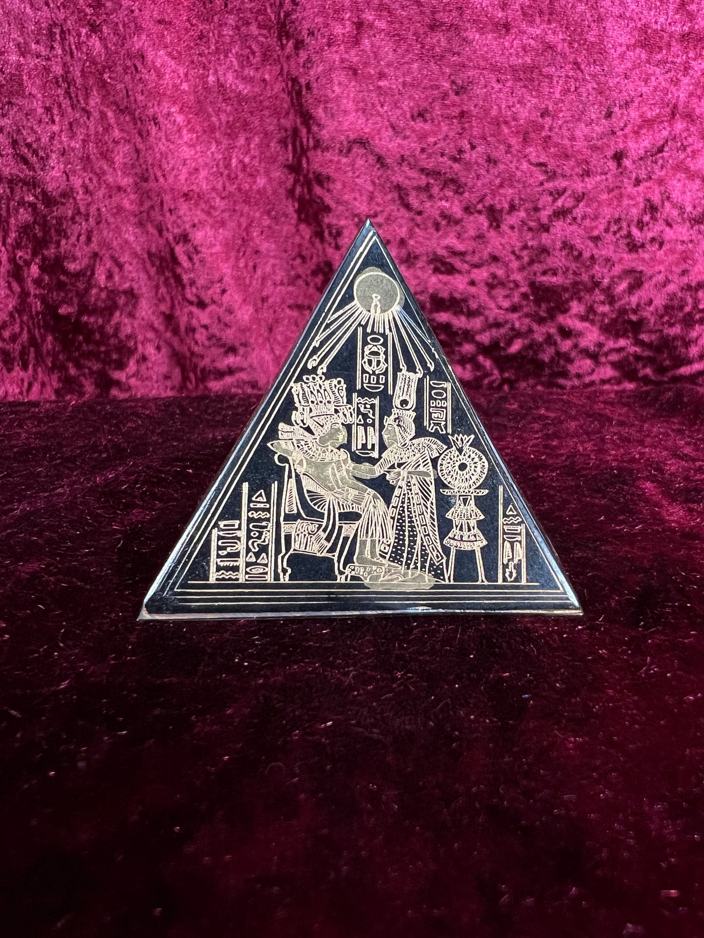 Vintage Metal Pyramid Paperweight - Gold Hieroglyphic Egyptian Souvenir