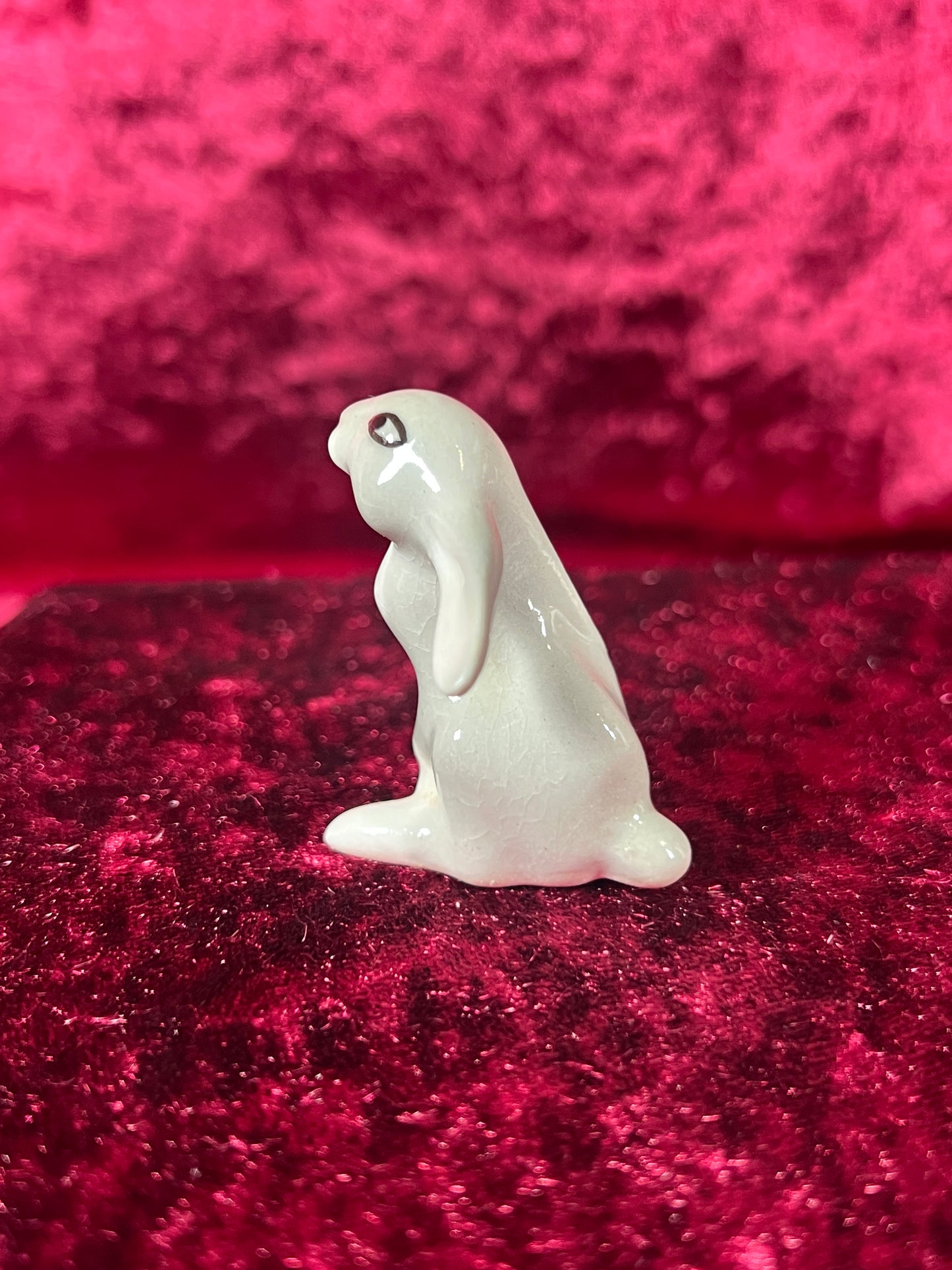 Vintage Figurine - Porcelain Miniature - Grey and White Floppy Bunny