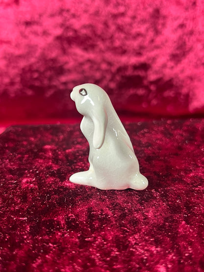 Vintage Figurine - Porcelain Miniature - Grey and White Floppy Bunny