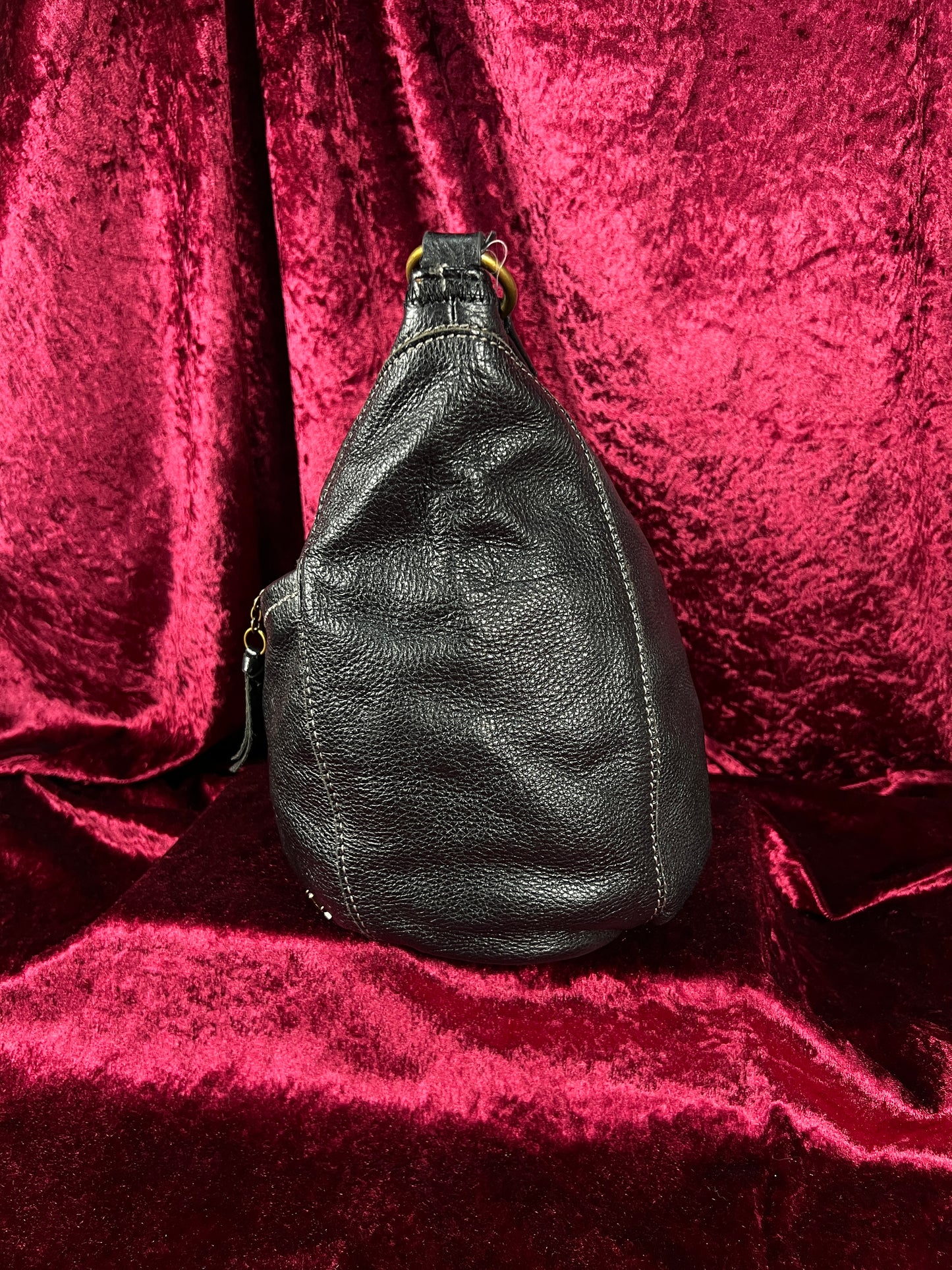 Vintage Leather Hobo Shoulder Bag - Black Pebbled Everyday Slouch Purse - The Sak