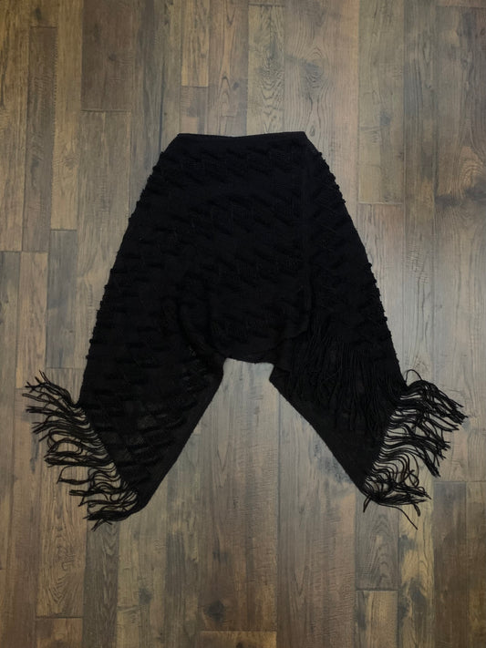 Vintage Oversized Textured Knit Shawl with Fringe - Deep Brown