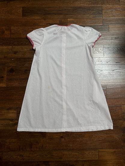 Vintage Cotton Blend Nightie - White Red Polka Dot Button Front - Size Large