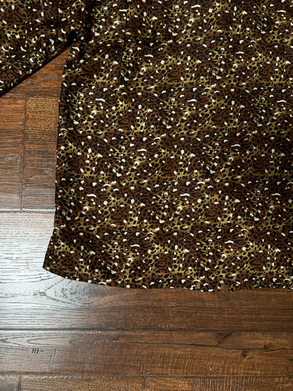 Vintage FY2 100% Silk Blouse - Brown Cheetah Animal Print Button Front - Size Medium