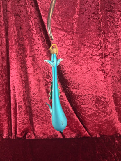 Vintage Christmas - Handblown Glass Ornament - Blue Dolphin with Silver Glitter - Whitehurst Imports