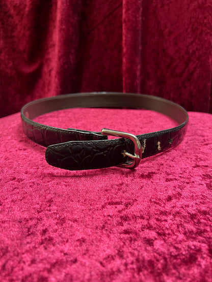 Vintage Leather Belt – Black Alligator Embossed with Silver Buckle - Size 30